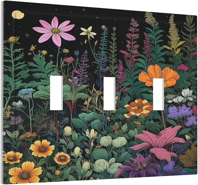 Decorative Light Switch Cover Plate Brainstorming Sketches of Weeds Wildflowers Plants 3 Gang Wall Plate Oversized Triple Toggle Switch Cover Plate Jumbo Electrical Face Plate