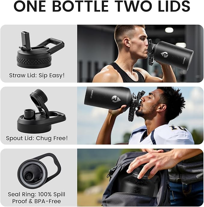 RAYMYLO 128oz Insulated Water Bottle, Triple Wall Vacuum Stainless Steel Water Bottles - Keeps Cold 48H, Reusable One Gallon Flask Jug for Gym, Sports, Camping, Hiking,Travel, Starry Sky-Black