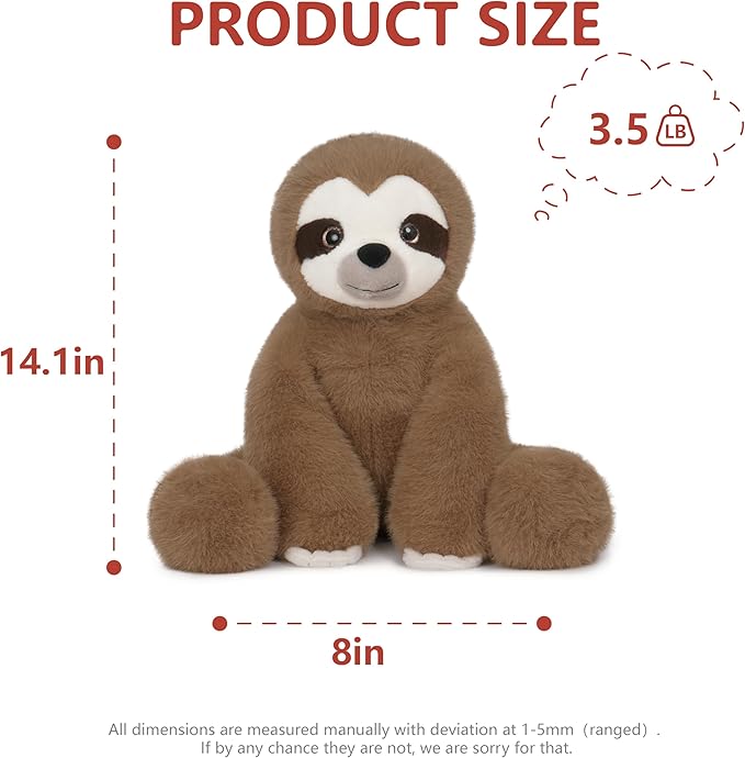 Niuniu Daddy 14" | 3.5 Pound Weighted Sloth Stuffed Animal, Heavy Stuffed Sloth Plush Toys for Kids Adults, Small Weighted Beads for Plush Animals Body Pillow for Presents Birthday Christmas Holiday