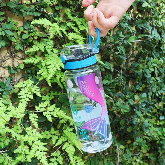 Home Tune Cute Water Bottle for School Kids Girls, BPA FREE Tritan & Leak Proof & Easy Clean & Carry Handle, 23oz/ 680ml - Mermaid