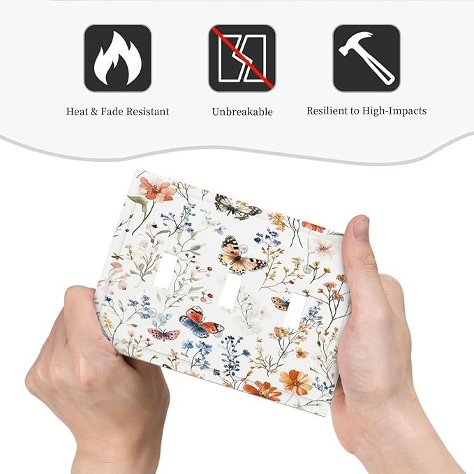 Decorative Switch Plates Vintage Wildflowers Plants Floral 3 Gang Wall Plate Triple Toggle Light Switch Cover Faceplate Electrical Wall Panels For Bed Room Living Room Decor