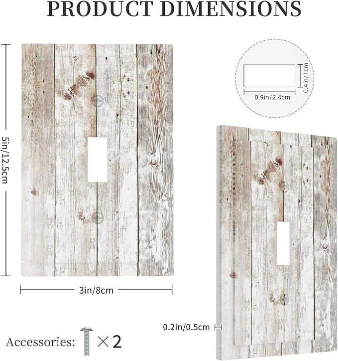 Vintage Light Wood Retro Rustic White Gray Oak Print Decorative Light Switch Cover 1 Gang Single Toggle Device Electrical Faceplate Switchplates Decorator Outlet Wall Plate for Farmhouse Home Decor