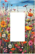 Colorful Wildflowers Painting Floral Flower Decorative Outlet Covers 1 Gang Single Rocker Light Switch Cover Plate Wall Plates GFCI Faceplate for Bedroom Living Room Decor