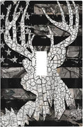 Black Usa Country American Flag Autumn Hunting Leaves Deer Antler Elk 1-Gang Device Single Toggle Outlet Light Switch Wall Plate Covers Electrical Midway Size Faceplate Decorative Switchplate