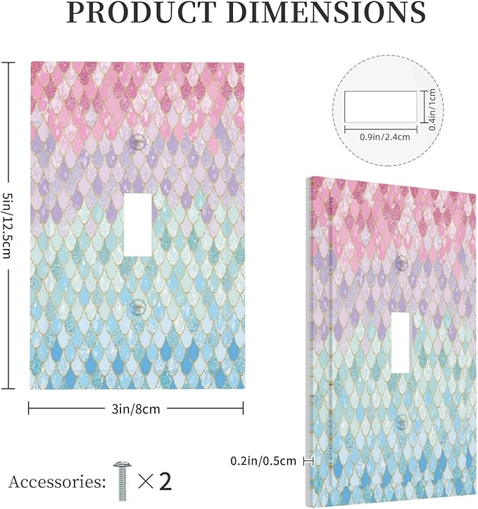 Colorful Mermaid Scales 1 Gang Light Switch Cover Decorative Single Toggle Wall Plate Electrical Switchplate Home Decor for Girls Bedroom Kids Baby Nursery Living Room Decorate