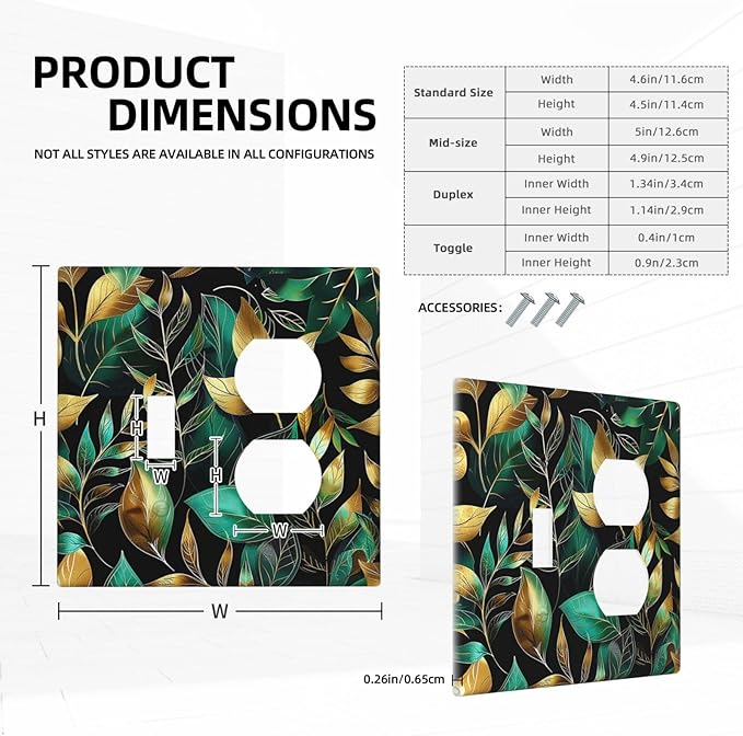 Wallplates Vintage Dark Green Vine Leaf Golden Plants 1 Toggle 1 Duplex Switch Plate Electrical GFCI Faceplate Decorative Light Switch Covers for Bed Room Cabin Decor