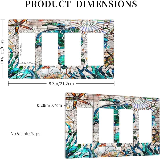 Nautical Tropical 4 Gang Screwless Quad Decorator Wall Plate Green/Blue Sealife Ocean Turtle Anchor Beach Electrical Quadruple Device Rocker/Gfci Dimmer Receptacle Outlet Light Switch Cover Face Plate