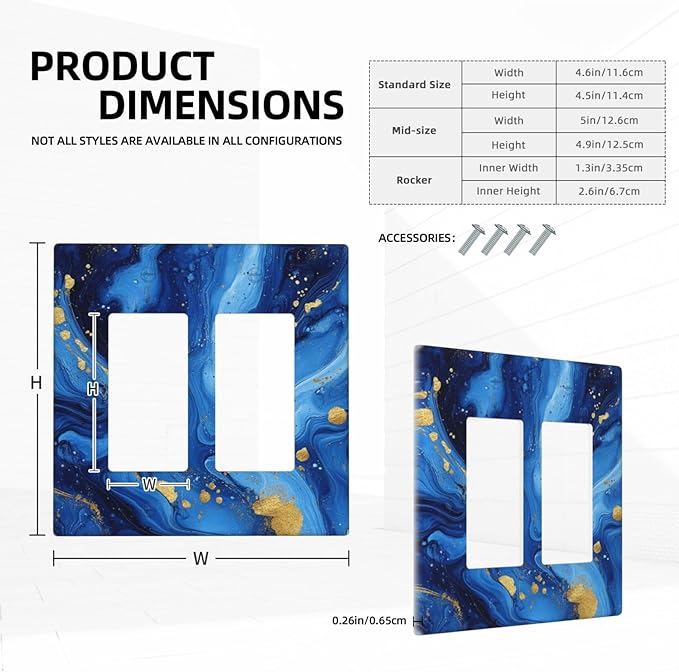 Outlet Covers Navy Blue Gold Marble Abstract Luxury 2 Gang Double Rocker Light Switch Cover Plate Decorative Wall Plate GFCI Socket Cover Electrical Switch Plate Covers for Bathroom Home