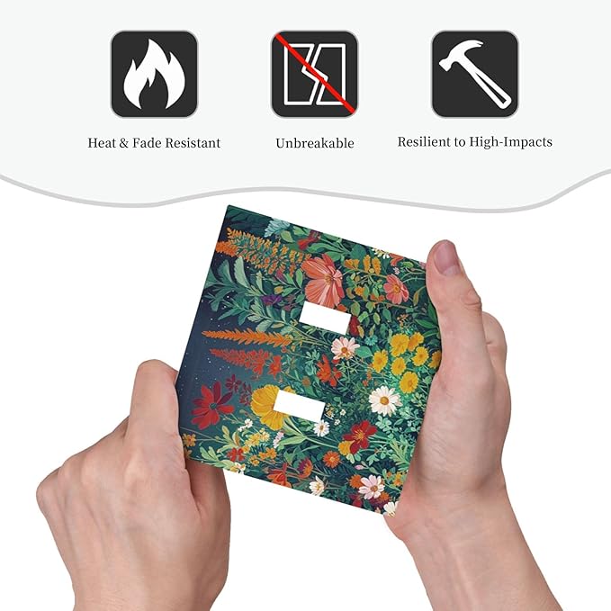 Decorative Switch Plate Cover with Wildflowers & Stars Botanical Floral Art Design 2 Gang Wall Plate Unique Double Toggle Double Light Switch Covers for Garden Theme Wall Decor