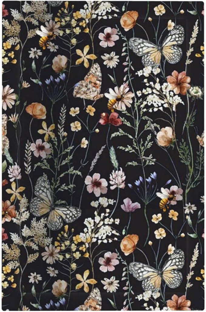 Butterfly Single Blank Wall Plates Decorative Vintage Flower Leaves No Device Faceplate Dark Backgrounds Light Switch Cover Art Panel Cute Bees Dimmer Decor for Bathroom Bedroom Kitchen