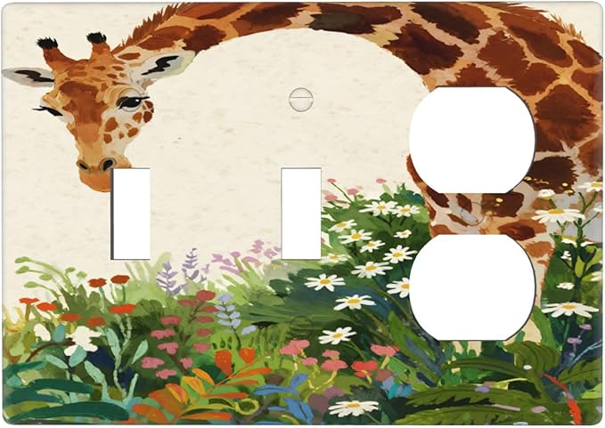 Giraffe 2 Toggle 1 Duplex Receptacle Outlet Cover Wall Plate Decorative 3 Gang Light Switch Covers Electrical Switchplate Home Decorate Faceplat for Bathroom Bedroom Kitchen Room 4.5 x 6.4 Inch