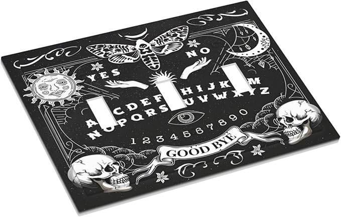 Black Witchy Skeleton Skull Gothic Sun Moon Decorative Switch Plates 3 Gang Wall Plate Triple Toggle Light Switch Cover Faceplate Electrical Wall Panels for Bedroom Living Room Decor
