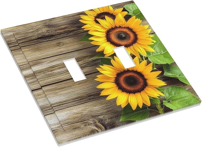 Decorative Switch Plates Sunflowers Rustic Wood 2 Gang Double Toggle Outlet Light Switch Cover Wall Plate Electrical Faceplate For Farmhouse Cabin Decor
