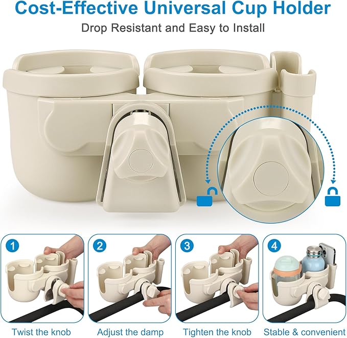 Accmor Stroller Cup Holder with Phone Holder, Bike Cup Holder, Universal Cup Holder for Uppababy Nuna Doona Strollers, 2-in-1 Cup Phone Holder for Stroller Bike Accessory