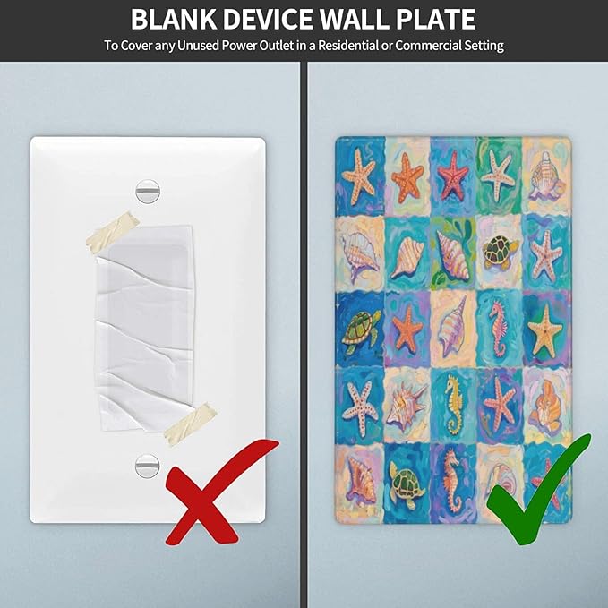 Sea Turtle Starfish Ocean No Device Blank Wall Plate Decorative 1 Gang Light Switch Covers Electrical Switchplate Home Decorate Faceplat for Bathroom Bedroom Kitchen Room 4.5 x 2.76 Inch