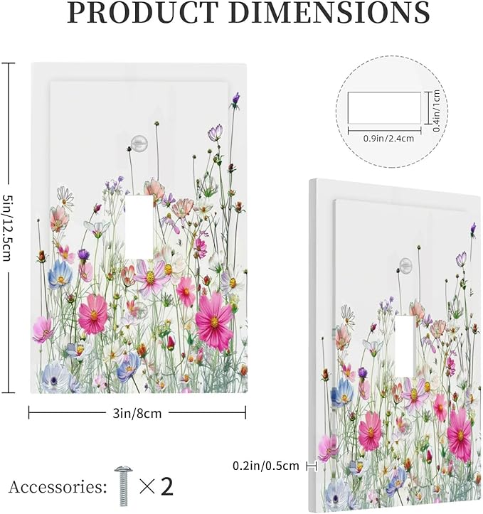 Decorative Light Switch Cover Boho Colorful Flowering Plant Wild Flower 1 Gang Single Toggle Device Electrical Faceplate Switchplates Decorator Outlet Wall Plate For Bed Room Living Room
