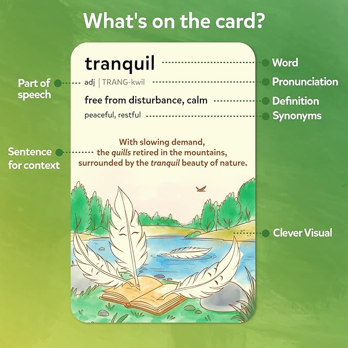 Skillmatics Vocabulary Flash Cards for Kids - Learn 100 Words with Wordplay, Visuals, & Soundplay, Educational Gift for Ages 8, 9, 10 & Up, Screen-Free Language Game