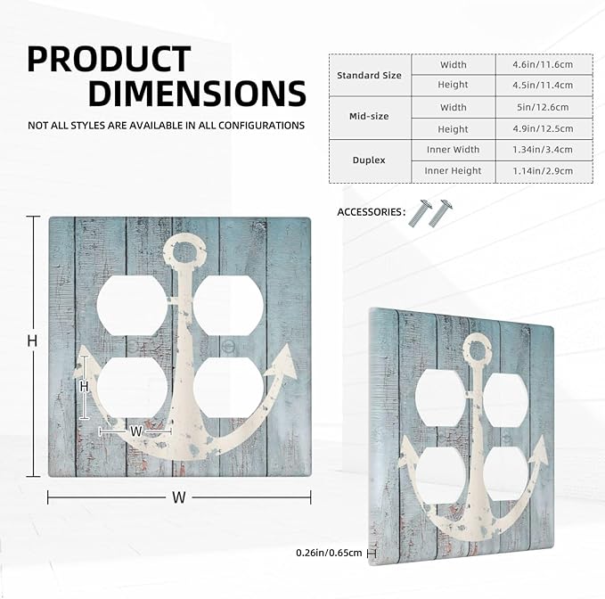Anchor Rustic Sailing Nautical Wooden Planks Marine Outlet Covers 2 Gang Double Duplex Decorative Light Switch Covers Electrical Wallplates Socket Faceplate for Bathroom Farmhouse Decor