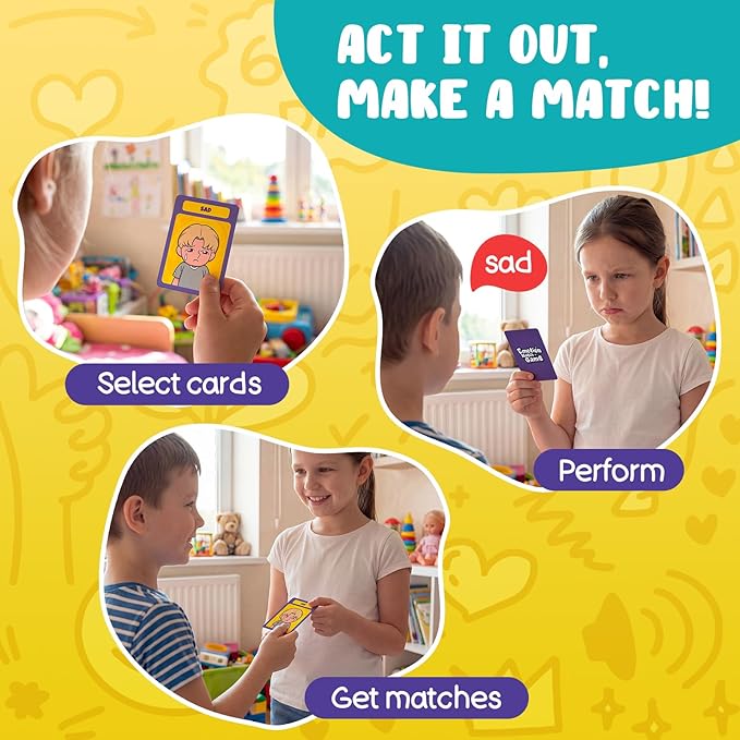 Faces & Feelings Go Fish Card Game Social Emotional Learning Activities for Kids Ages 6+,Learn to Identify Various Moods, Cartoon Faces Emotions Social Skills Games for Home, Therapy & Classroom Use
