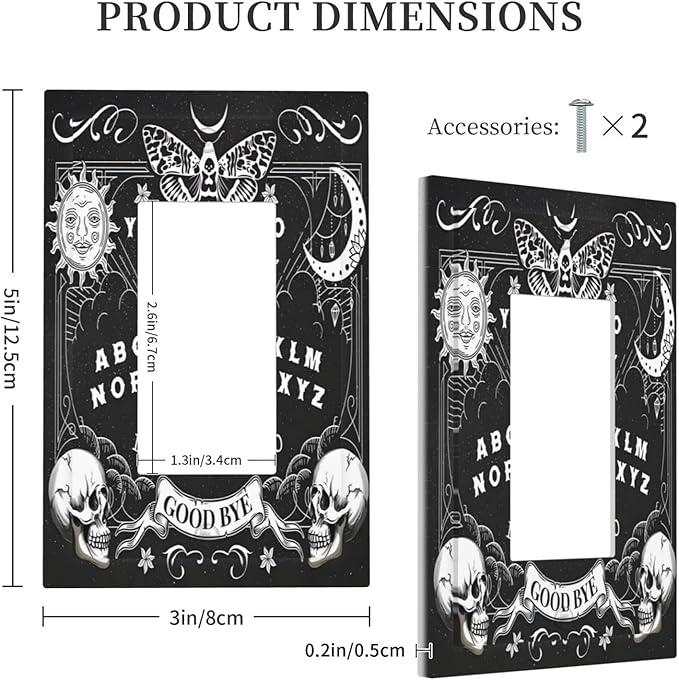 Black Witchy Skeleton Skull Gothic Sun Moon Decorative Outlet Covers 1 Gang Single Rocker Light Switch Cover Plate Wall Plates GFCI Faceplate for Bedroom Living Room Decor
