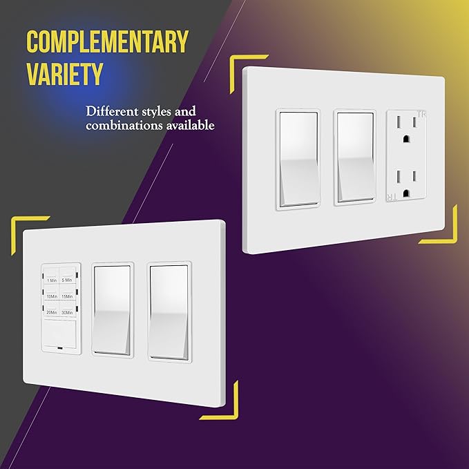 ENERLITES Screwless Decorator Wall Plate Child Safe Cover, Size 3-Gang 4.68" H x 6.53" L, Unbreakable Polycarbonate Thermoplastic, SI8833-W, Glossy, White