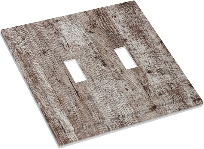 Light Switch Cover Plate Rustic Wood Grey Brown Vintage Wooden Plank 2 Gang Double Toggle Decorative Switch Plates Plug Cover Wall Plates Electrical Faceplate for Farmhouse Home Decor