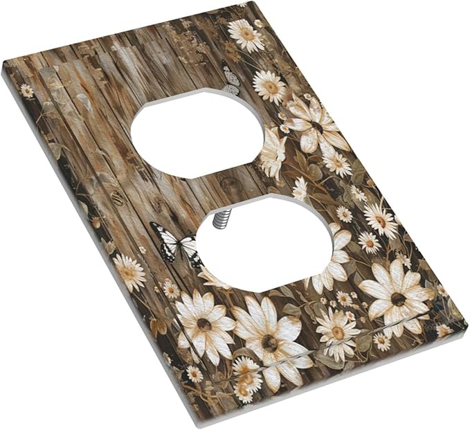 Decorative Outlet Covers Rustic Wood Butterflies Flowers Botanical 1 Gang Duplex Light Switch Cover Plate Electrical Switch plates Wall Plates Receptacle Covers for Farmhouse Cabin Decor
