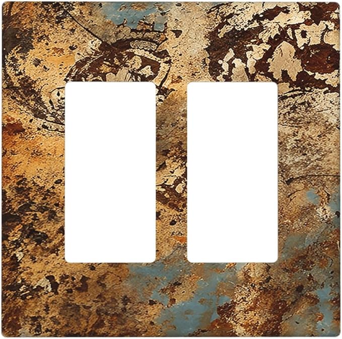 Outlet Covers Shabby Old Rusty Antique Brass Copper Print 2 Gang Double Rocker Light Switch Cover Plate Decorative Wall Plate GFCI Socket Cover Electrical Switch Plate Covers for Kitchen Home