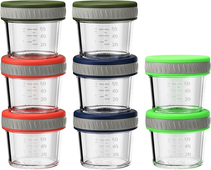 Sursip Glass Baby Food Storage Containers, 4 oz Small Mason Jars with Lids, Airtight for Baby Puree Containers, Juice, Milk, Yogurt, Overnight Oats, Mini Toddler Snack Cups - 8 Pack