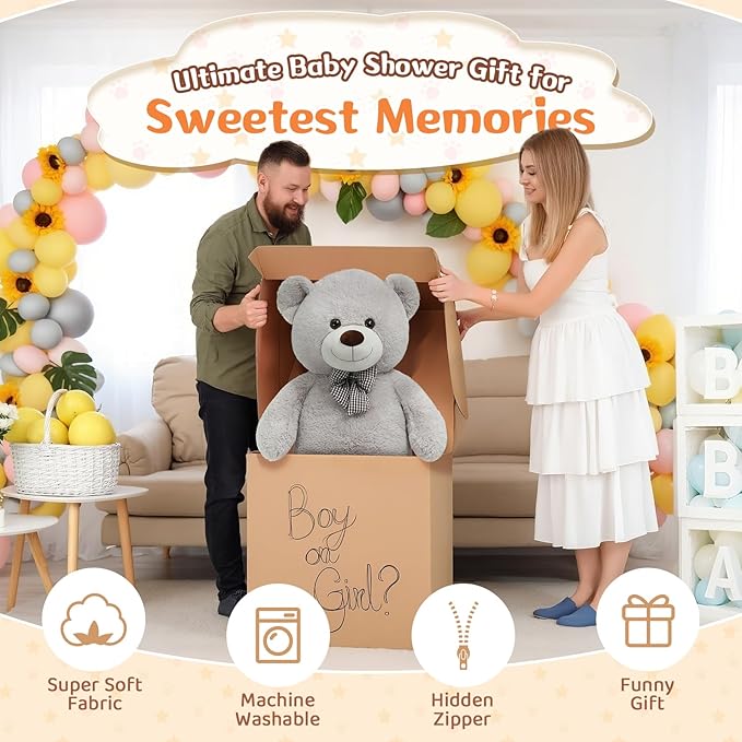 MorisMos Giant Teddy Bear 4 Feet, 47inch Big Stuffed Animal Large Teddy Bear Plush, Classic Girlfriend Boyfriend Birthday Gift, Gray