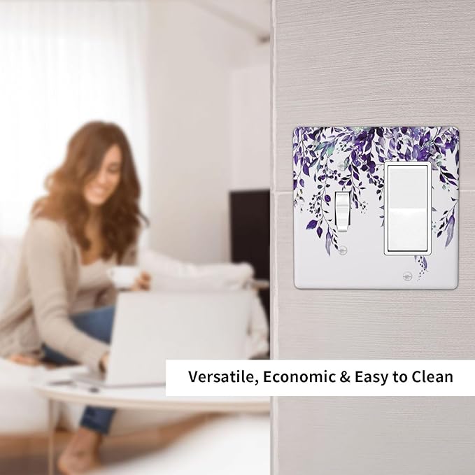 Decorative Outlet Covers Purple Eucalyptus Boho Olive Leaves Country 2 Gang 1 Gang Wall Plate Single Toggle Rocker Combination Light Switch Covers Plate Jumbo Switch Plate Cover