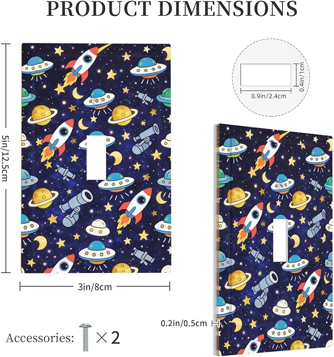 Decorative Light Switch Cover Plate Space-themed Rocket Spaceship 1 Gang Single Toggle Wall Plates for Electrical Outlet Covers Switch Plate Covers Faceplate for Children's Room Decor