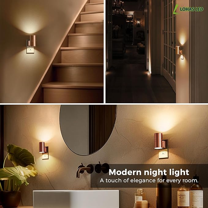 L LOHAS LED Night Light, Automatic Night Lights Plug into Wall, 2 Pack Nightlights with Light Sensor, 3000K Soft White 0-100LM Dimmable Modern Nightlight for Kids Bedroom Hallway