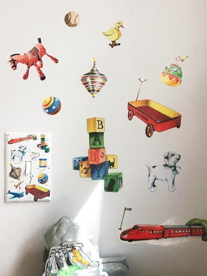 Boys Room Light Switch Cover Plate Kids Decorative Nursery Teen Toddler Room Decor Bedroom Bathroom Playroom (Vintage Toy)