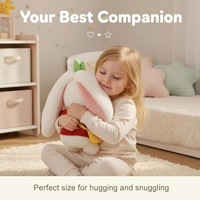5Pcs Bunny Plush with Clothes & Accessories, Cute Bunny Stuffed Animal Reversible, Strawberry Carrot Bunny Transformed Rabbit Plush Zipper Soft Doll Easter Birthday Party Gift (5PCS Set Strawberry)