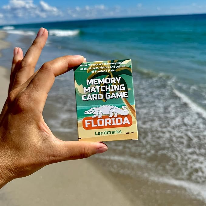 Florida Landmarks Memory Matching Card Game – 50 Cards, Educational & Fun Family Game for Adults & Seniors – Travel Pack