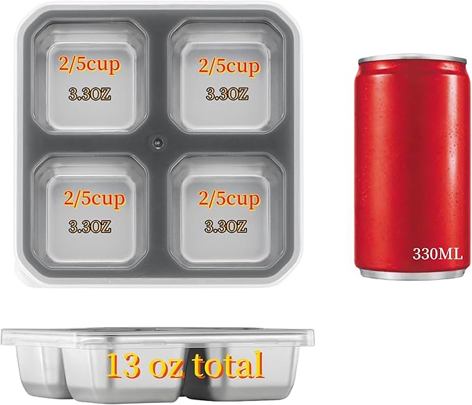 BEFOY 4 Pack Stainless Steel Snack Containers with Lids 4 Compartment Food Storage Containers for Adults & Kids Meal Prep Containers Reusablele (grey, 2)