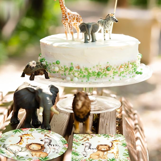 40PCS Jungle Safari Birthday Decorations Disposable Tableware Set Safari Jungle Themed Party Dessert Plates, Napkins Baby Shower Animal Birthday Party Decorations for Boys Girls