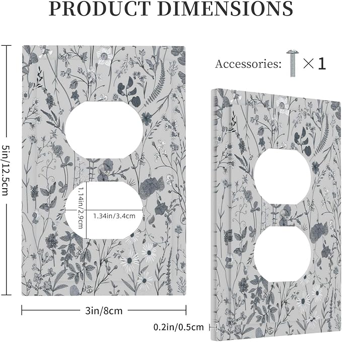 Boho Wild Flowers Farm Floral 1 Gang Outlet Plate Covers Decorative Single Duplex Wall Plate Electrical Receptacle Light Switch Cover Art Faceplate Switchplate for Home Living Room Decor