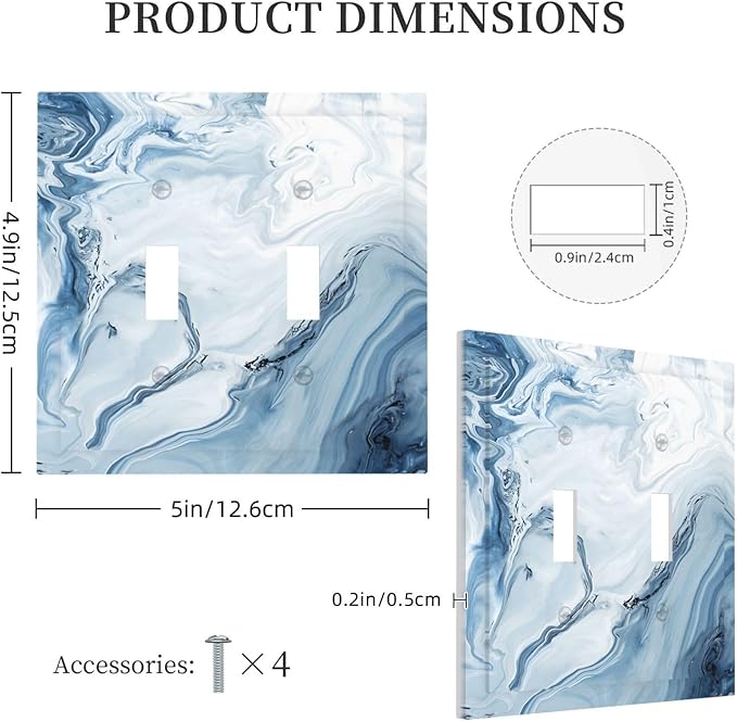 Blue Marble Abstract Ombre Chic Luxury Print Decorative Switch Plates 2 Gang Double Toggle Outlet Light Switch Cover Wall Plate Electrical Faceplate for Bathroom Living Room Decor