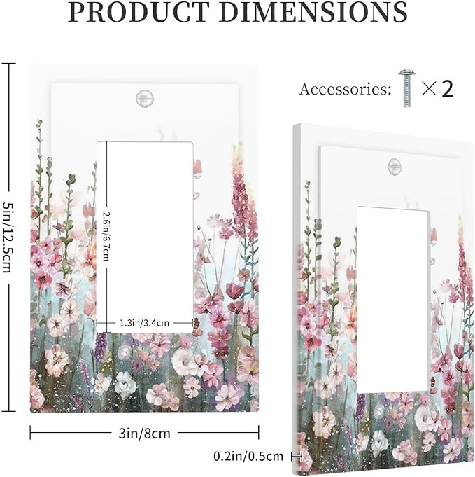 Colorful Flowers Pink Floral Watercolor Plant Decorative Outlet Covers 1 Gang Single Rocker Light Switch Cover Plate Wall Plates GFCI Faceplate for Bed Room Living Room Decor