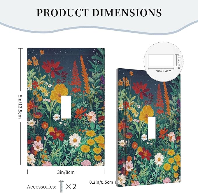 Decorative Switch Cover Plate with Wildflowers & Stars Botanical Floral Art Design Single Gang Toggle Switch Plate Light Switch Covers Artistic Faceplate for Garden Theme Wall Decor