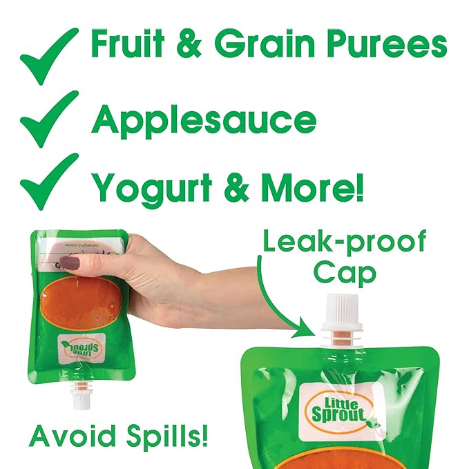 Disposable 6oz Baby Food Storage Pouch Containers, 48 Pack- Write What You Want Squeezable Pouches- Make Homemade Organic Food for Babies/Toddlers- Works with Most Filling Stations Including Infantino