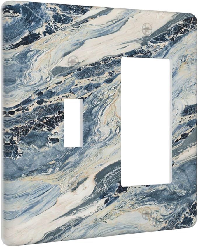 Outlet Covers Blue Grey Marbling Modern Abstract Design 1 Toggle 1 Rocker Combination Decorative Wall Plate Light Switch Cover Plate Electrical Switch Plates for Bedroom living Room Decor