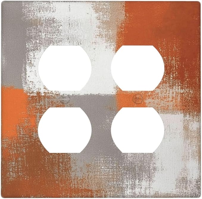 Orange Grey Abstract Art Oil Painting Outlet Covers 2 Gang Double Duplex Decorative Light Switch Covers Electrical Wallplates Socket Faceplate For Home Farmhouse Decor