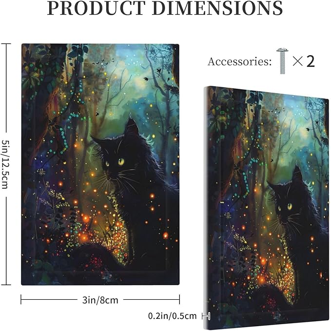 Light Switch Cover Magic Fantasy Forest Mysterious Black Cat Decorative Switch Plates 1 Gang Blank No Device Outlet Covers Electrical Wall Plates for Kid Room Bathroom Decor