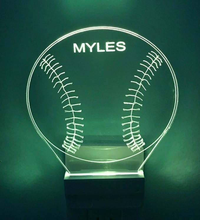 MIRROR MANIA Night Light Multi Color Personalized LED Plug-in, Ultra-Slim Touch Night Light Smart Dusk to Dawn Sensor, Kids Children's Bedroom Kitchen Bathroom Hallway Play Room Variations (Baseball)