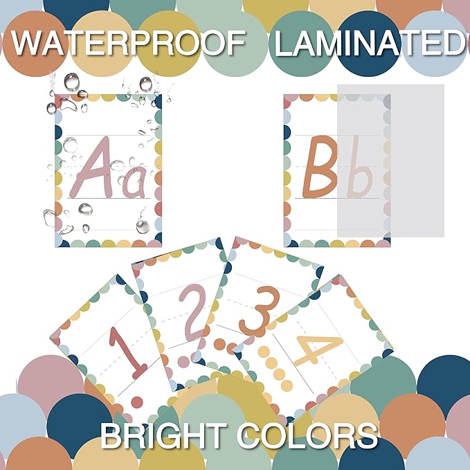 YIYDONG 36 Alphabet Posters, Alpethabet Line ABC Number Bulletin Board Set Preschool English Poster Kindergarten Elementary Classroom Wall Decor Nursery Homeschool Supplies (White)