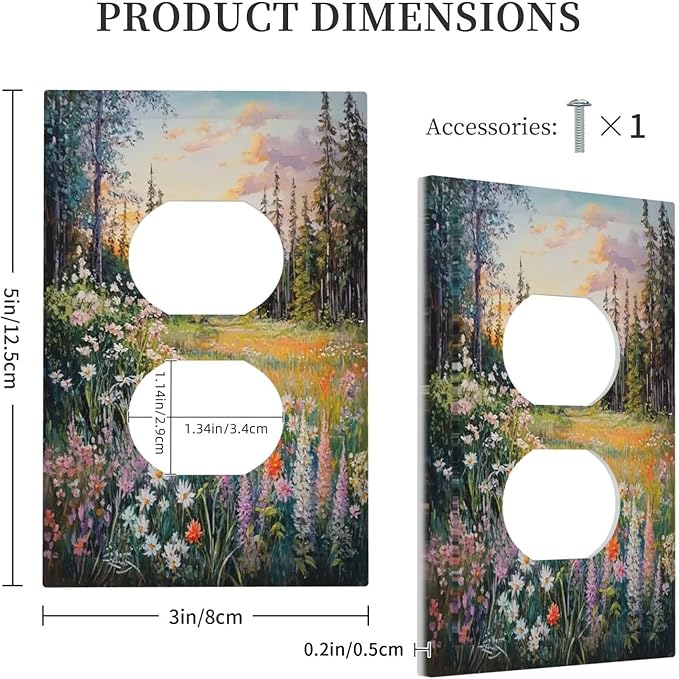 Outlet Covers Floral Landscape Rustic Nature Wildflower 1 Gang Duplex Light Switch Cover Decorative Switch Plates Electrical Receptacle Faceplate Wall Plate For Bed Room Living Room Decor