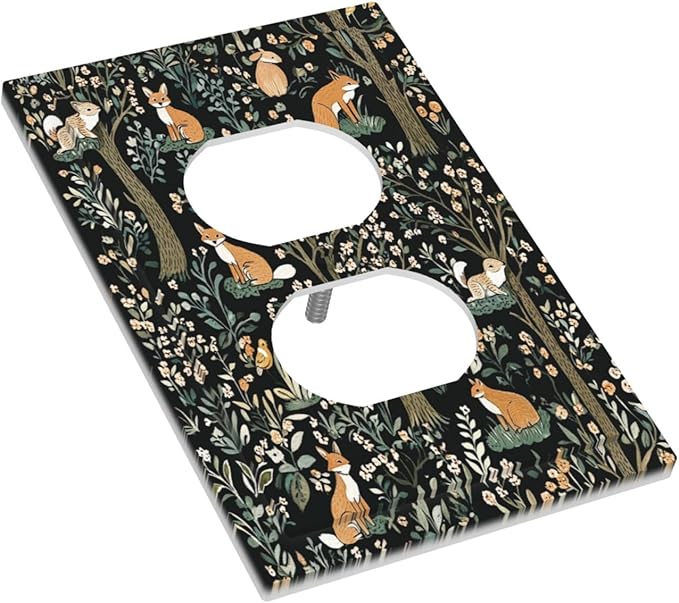 Outlet Covers Fairy Forest Animals Fox Squirrel Flower 1 Gang Duplex Light Switch Cover Decorative Switch Plates Electrical Receptacle Faceplate Wall Plate For Bed Room Farmhouse Decor